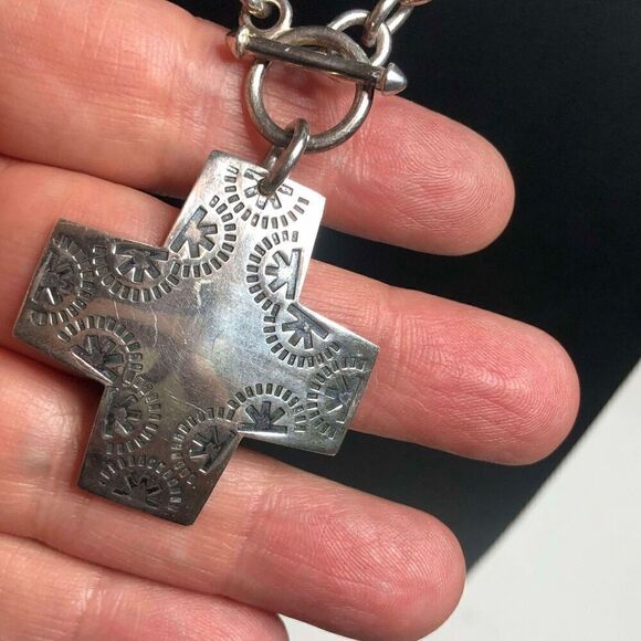 1245 SILPADA 925 Sterling Silver Vintage Etched Cross Chain Necklace NE1227 37g - Picture 3 of 3